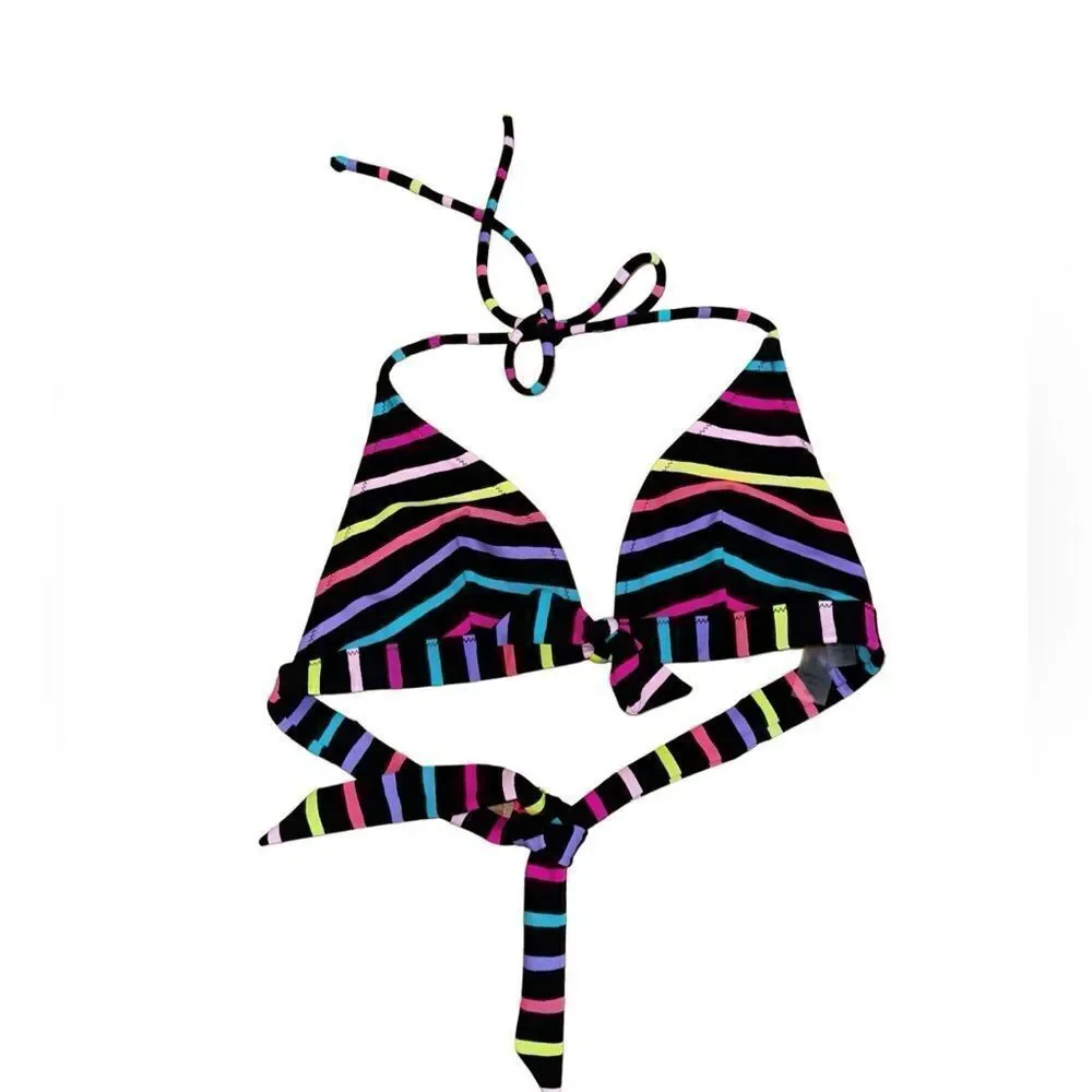 Victoria's Secret Women's Multi Color Black Stripe Halter Top Swimsuit - Medium